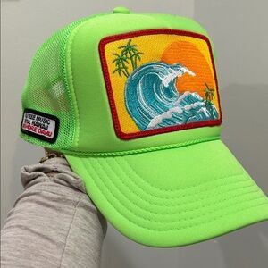 Aviator Nation Palm Tree Festival Vibrant Green Trucker Hat with Wave Patch